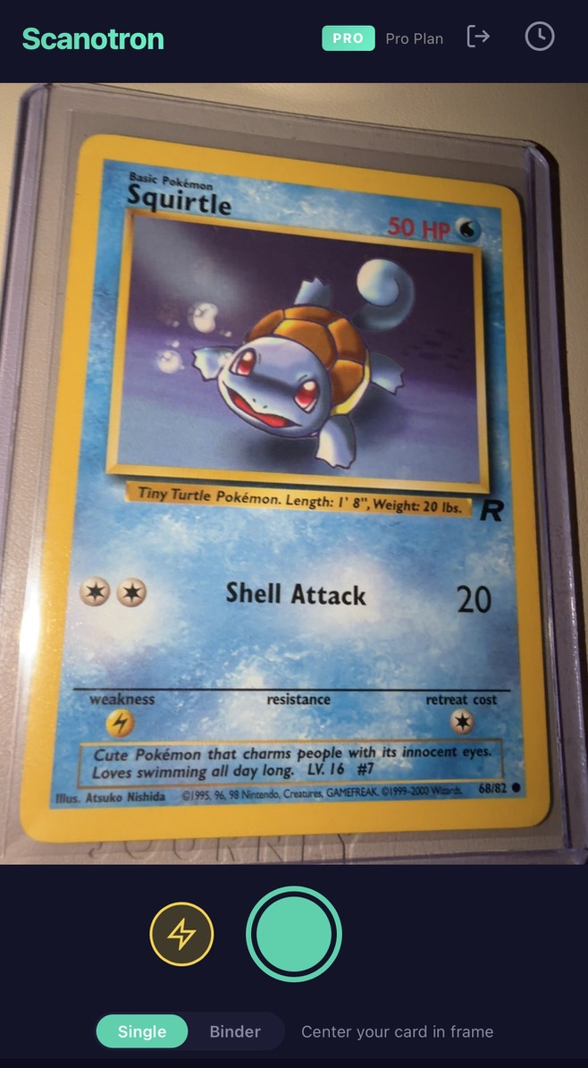 Scanning a Squirtle card